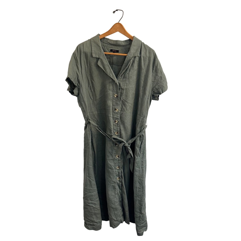 Quince 100% European Linen Button Front Dress Light Cargo Green XL boho natural